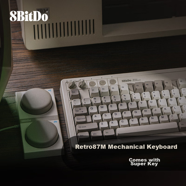 Механическая клавиатура 8BitDo Retro87 M, 87 клавиш, классический ретро-дизайн, беспроводное использование для игр и офисных задач, трехрежимное подключение Bluetooth и проводное подключение, совместимость с ПК и Android. - изображение 2