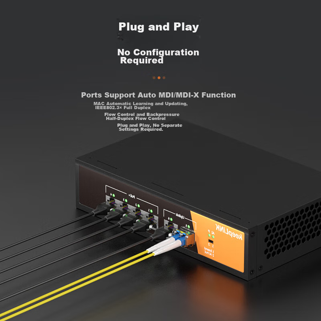 Гигабитный коммутатор KeepLINK KP-9000, 6 портов PoE, неуправляемый, для мониторинга, 72 Вт на порт - изображение 4