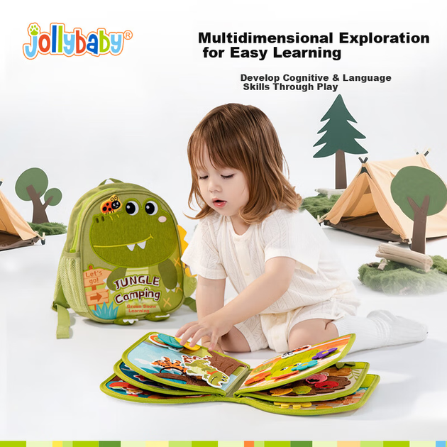 Книжка мягкая Jollybaby развивающая Монтессори «Кемпинг в джунглях» - изображение 5