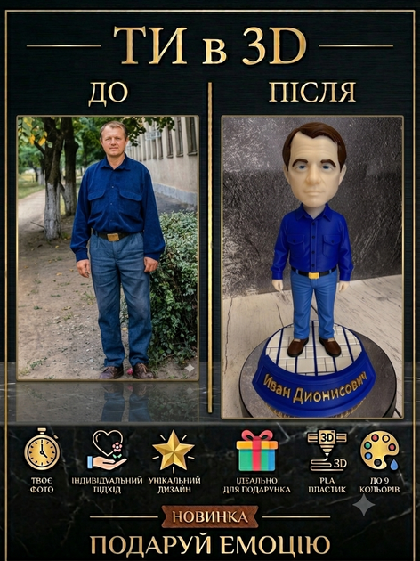 3D фігурка за вашим фото 30см - Фото 1 3D фігурка за вашим фото 30см - зображення 1