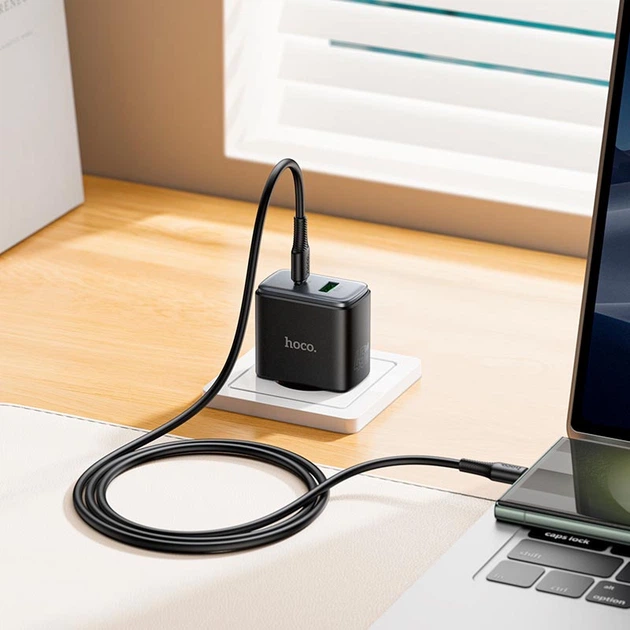Мережевий зарядний пристрій HOCO C158A Upgrade charger Type-C cable 45W Black - изображение 8