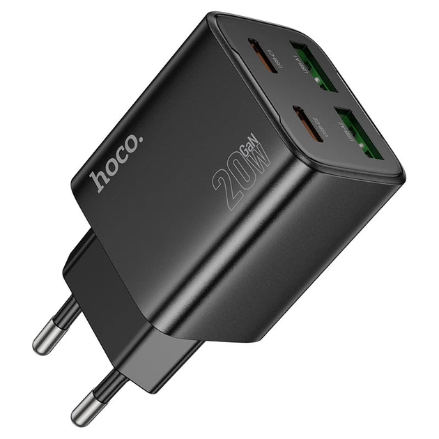 Мережевий зарядний пристрій HOCO N55 Fundador four-port charger Type-C cable 20W Black - изображение 4