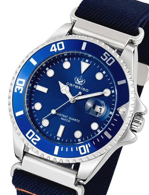 Годинник чоловічий Hemsut Zurich Carekiso Nylon Blue кварцовий з мінеральним склом з двома ремінцями 43 мм - зображення 2