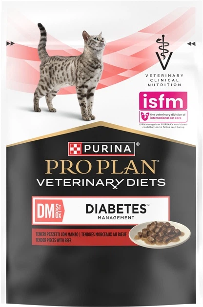 Purina Veterinary Diets DM St/Ox Diabetes Managment вологий корм з яловичиною для котів при діабетіі (85г х 10) - Фото 2 Purina Veterinary Diets DM St/Ox Diabetes Managment вологий корм з яловичиною для котів при діабетіі (85г х 10) - изображение 2