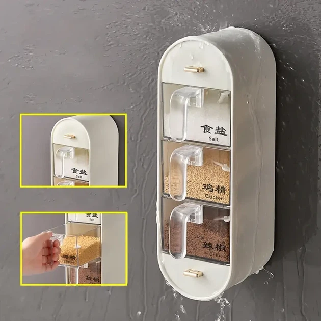 Органайзер настінний для спецій та круп Spice organizer XL-905 на 5 ємностей 27.5х12.3х8.7 см Білий - зображення 5