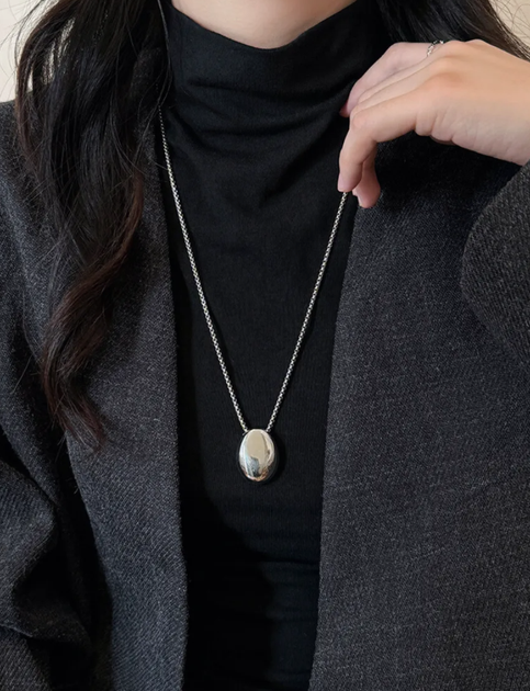 Цепочка Fashion Jewerly с кулоном Олива с титановой стали удлиненная подвеска колье с кулоном овал капля, серебристая (SVS) - изображение 6