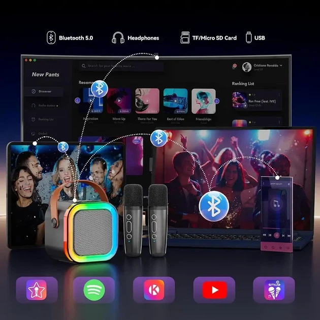 Караоке-система K12 з двома мікрофонами, Bluetooth, чорна - зображення 8
