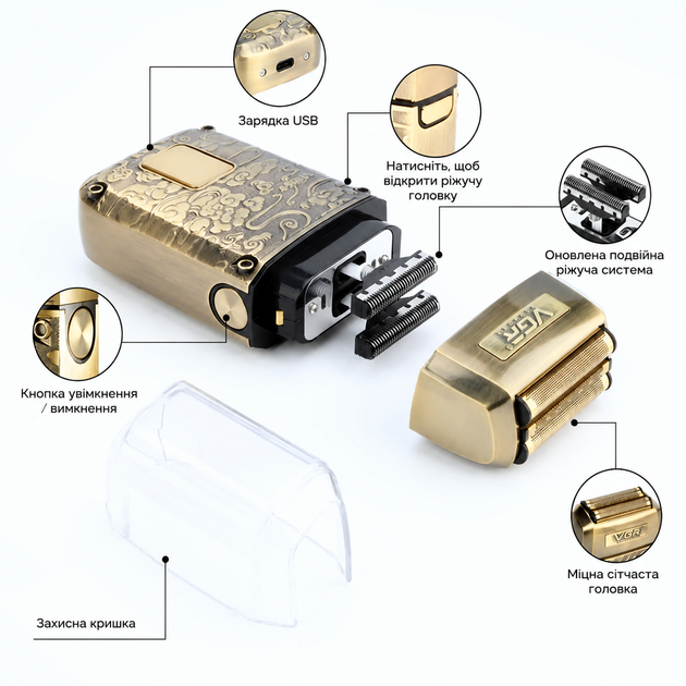 Бритва VGR V 336 Gold / Шейвер аккумуляторная с тройным лезвием / Электробритва 8500 об/мин - изображение 6
