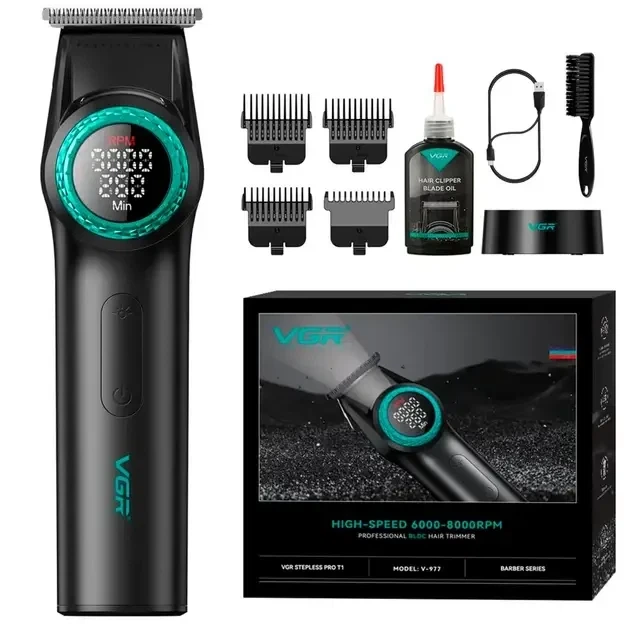 Триммер VGR V-977 BLACK, регулировка мощностей 6000 - 8000 PRM, 2500 mAh, 4 насадки, LED display - изображение 3