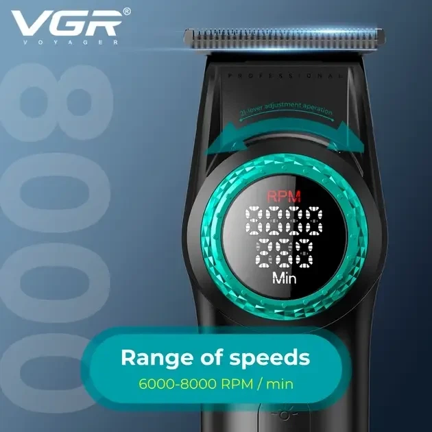 Триммер VGR V-977 BLACK, регулировка мощностей 6000 - 8000 PRM, 2500 mAh, 4 насадки, LED display - изображение 8