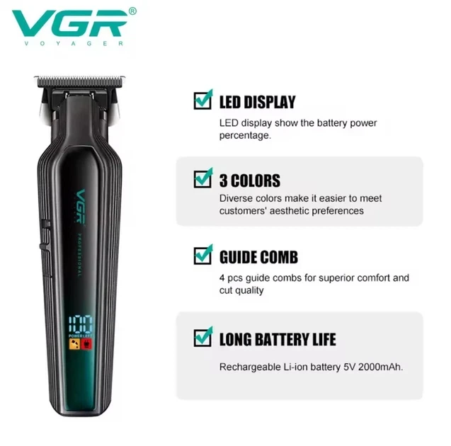 Тример VGR V-930 GREEN, 4 насадки, LED display - изображение 6