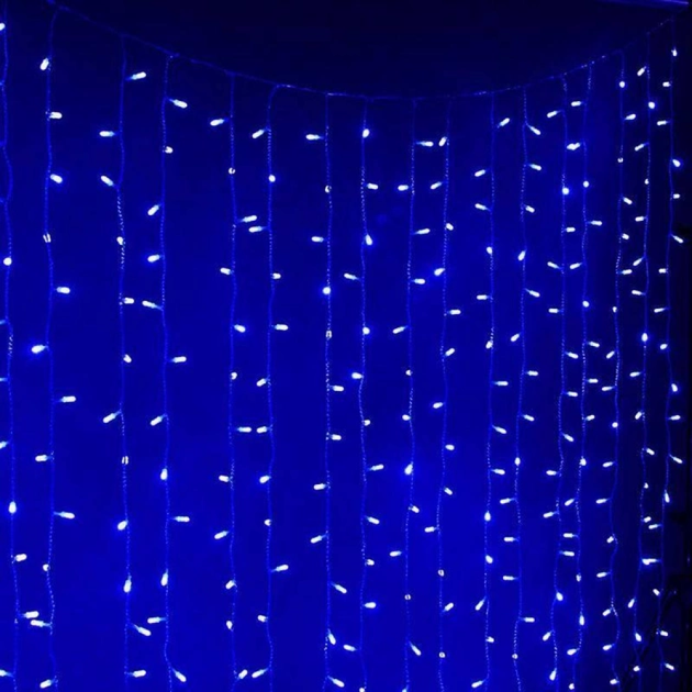 Гірлянда штора від мережі (2,5 х1, 5 м) 240 LED прозорий шнур, Синя - зображення 3