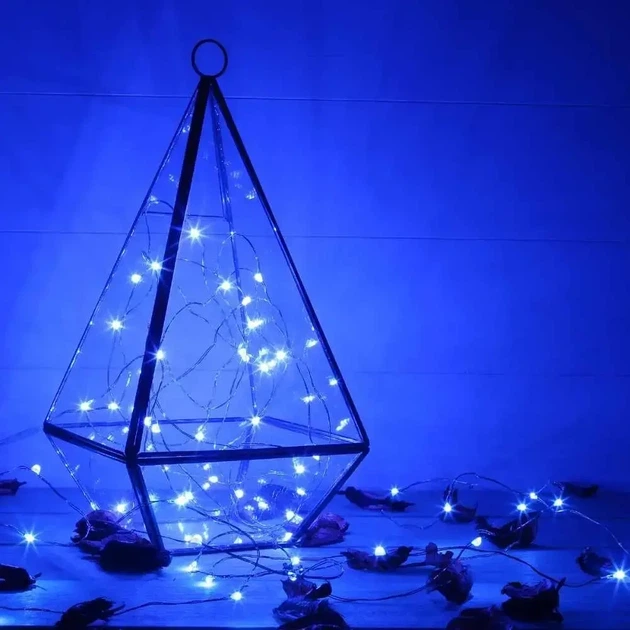 Гірлянда роса на батарейках та від USB, 5м, 50Led, Xmas, Синій - зображення 6
