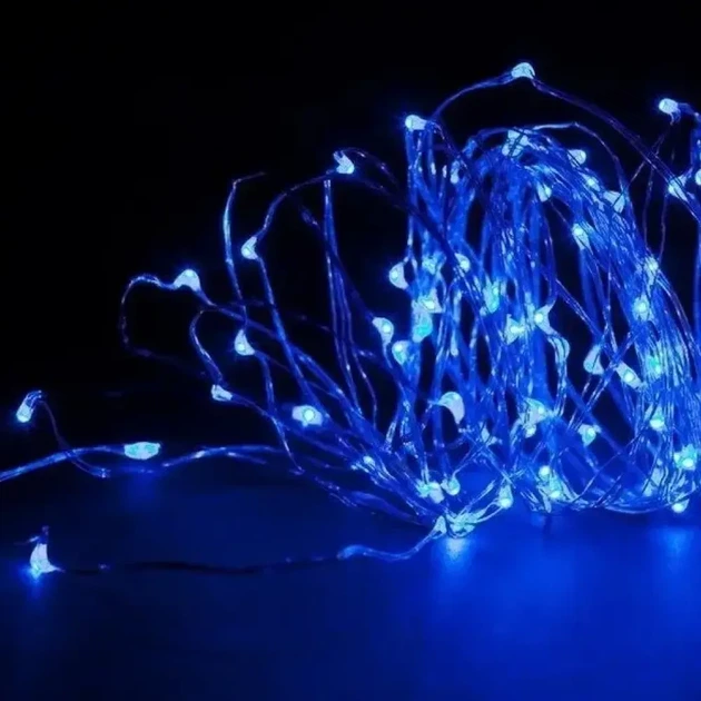 Гірлянда роса на батарейках та від USB, 5м, 50Led, Xmas, Синій - зображення 8