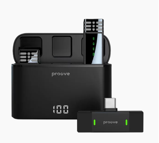 Беспроводной петличный микрофон Proove Record 2in1, 2 микрофона для телефона USB Type-C + Lightning, шумоподавление, чёрный - изображение 2