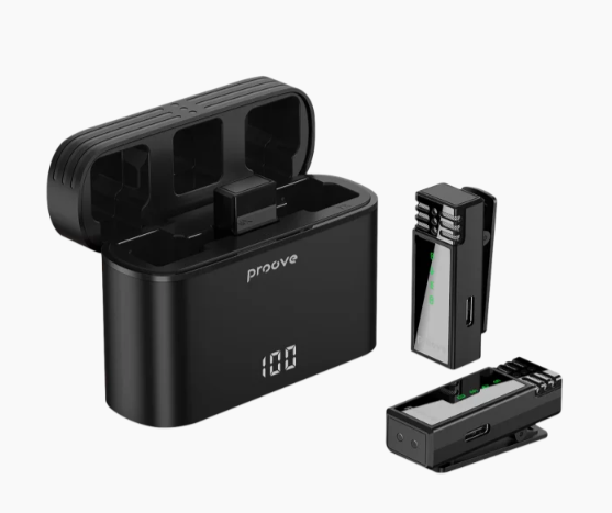 Беспроводной петличный микрофон Proove Record 2in1, 2 микрофона для телефона USB Type-C + Lightning, шумоподавление, чёрный - изображение 3