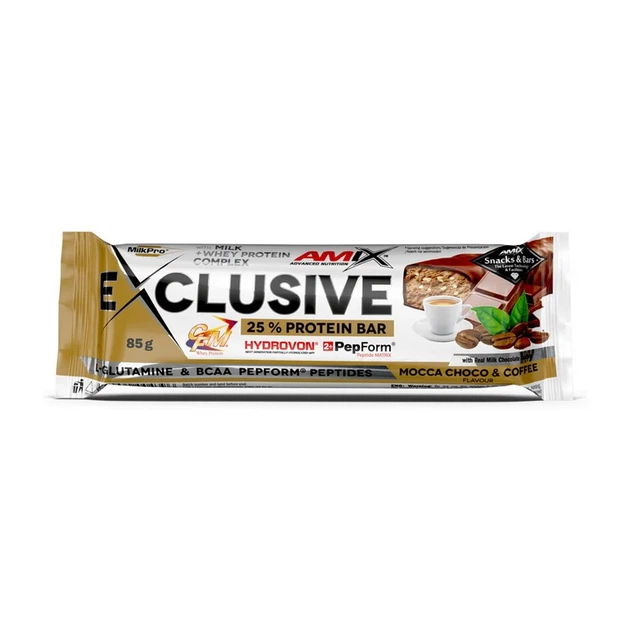 Протеиновый батончик AMIX Exclusive 25% Мокка шоколад - кофе 85 г - Фото 1 Протеиновый батончик AMIX Exclusive 25% Мокка шоколад - кофе 85 г - изображение 1