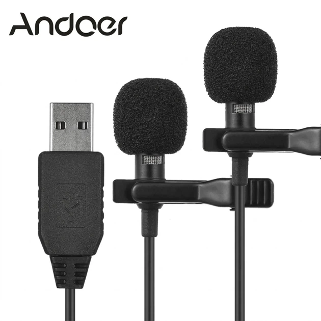 Петличный микрофон Andoer EY-510D USB 2 микрофона 6 м черный - Фото 1 Петличный микрофон Andoer EY-510D USB 2 микрофона 6 м черный - изображение 1