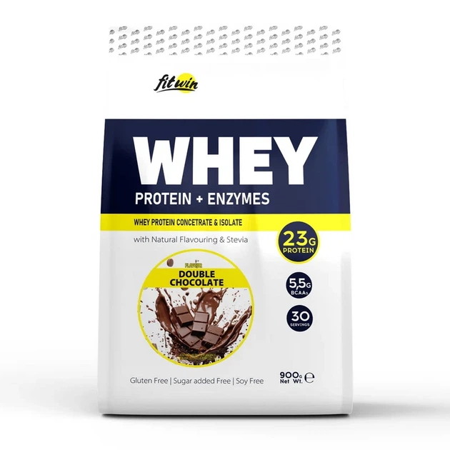 Протеин сывороточный FitWin Whey Protein с ферментами двойной шоколад 900 г - Фото 1 Протеин сывороточный FitWin Whey Protein с ферментами двойной шоколад 900 г - изображение 1