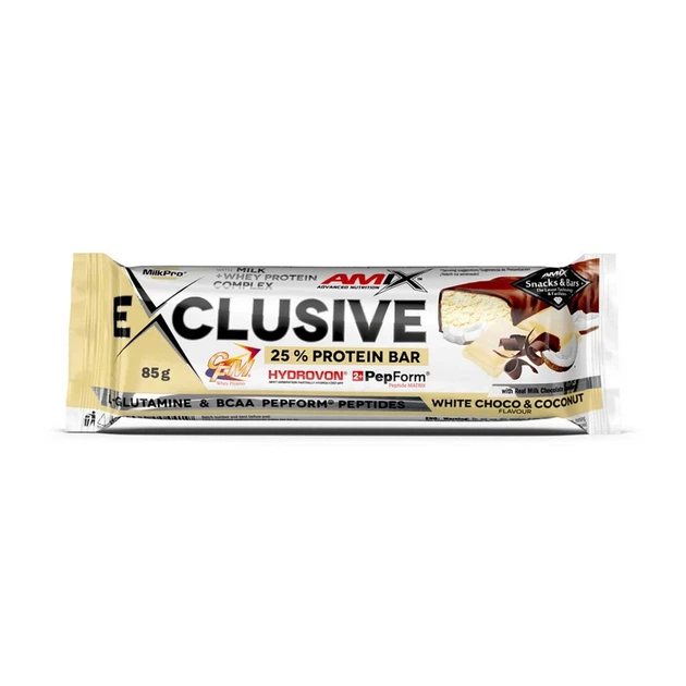 Протеиновый батончик AMIX Exclusive 25% белый шоколад - кокос 85 г - Фото 1 Протеиновый батончик AMIX Exclusive 25% белый шоколад - кокос 85 г - изображение 1