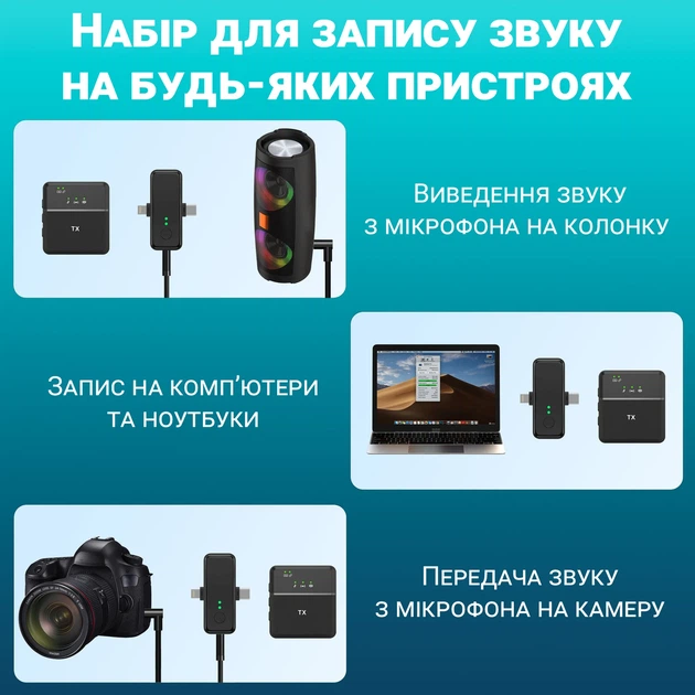 Беспроводной петличный микрофон Savetek P37 2 в 1 Type-C/Lightning черный - изображение 7