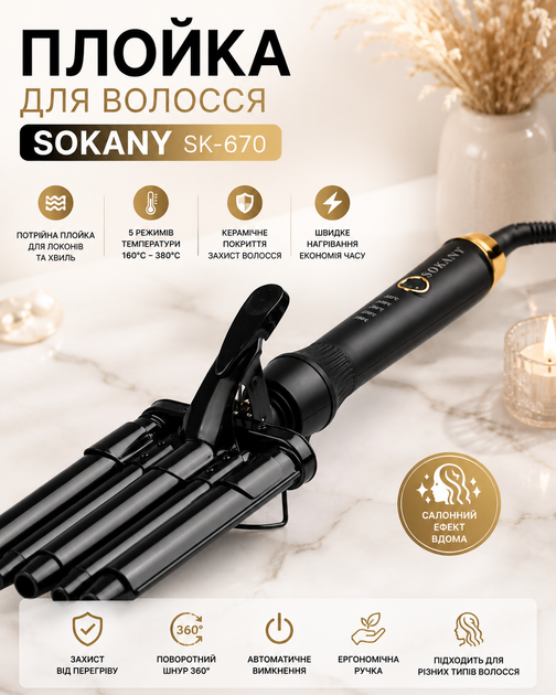 Плойка для волосся 3 хвилі 45Вт SOKANY SK-670 - изображение 9