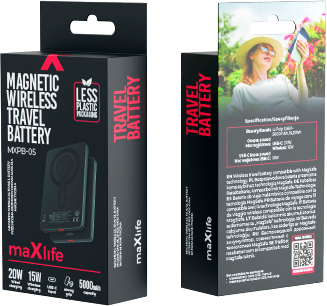 УМБ Maxlife MXPB-05 MagSafe 5000mAh PD 20W Black (5906961945655) - зображення 2