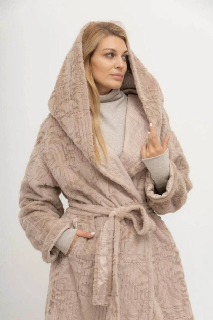 Женское двустороннее пальто с капюшоном и поясом ALBERTO BINI MKALB202-351 - 40/42, Бежевий - изображение 3