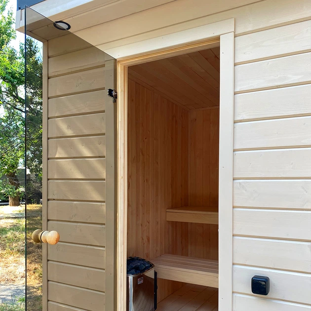 Модульна сауна REST Duo230E 2,3×1,8 м, панорамне бронзове скло, електрична піч, під ключ, Туманний луг - Фото 2 Модульна сауна REST Duo230E 2,3×1,8 м, панорамне бронзове скло, електрична піч, під ключ, Туманний луг - изображение 2