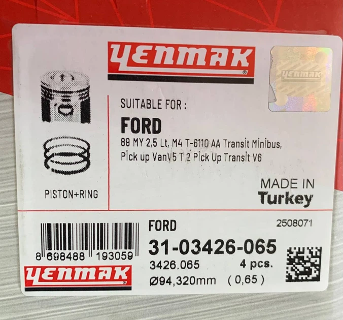 К-кт поршней +0.65 YENMAK 31-03426-065 d94.32mm FORD TRANSIT 2.5D 91-> - изображение 5