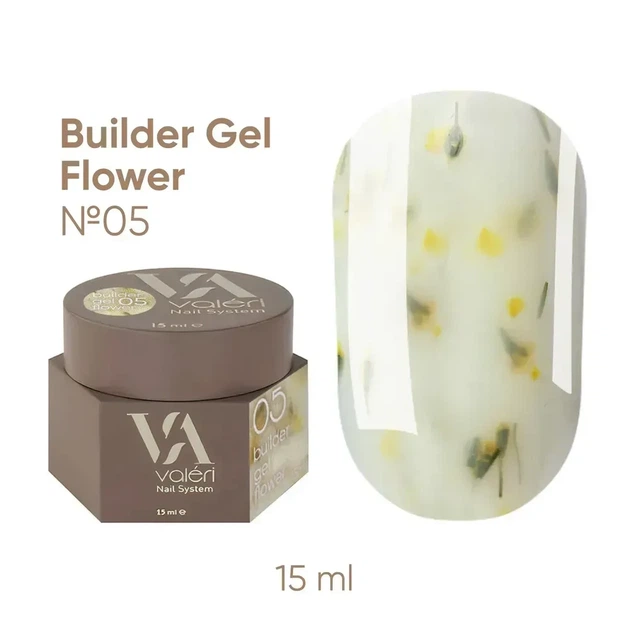 Гель с сухоцветами VALERI Builder Gel Flower 05, светло-желтый, 15 мл - Фото 1 Гель с сухоцветами VALERI Builder Gel Flower 05, светло-желтый, 15 мл - изображение 1