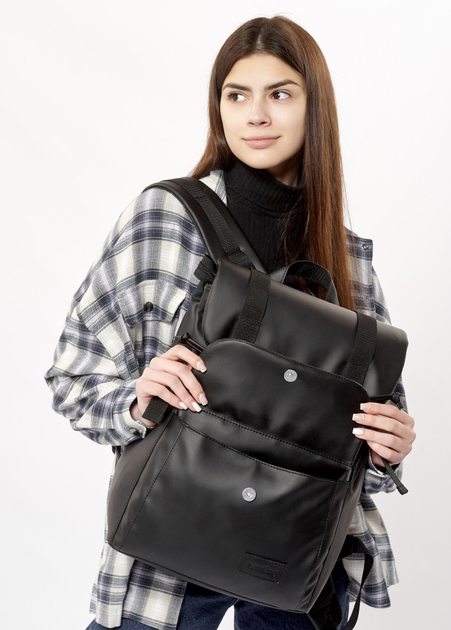 Женский рюкзак Sambag Loft Zard ролл городской с экокожи для ноутбука17 дюймов с клапаном и карманами, черный - изображение 5