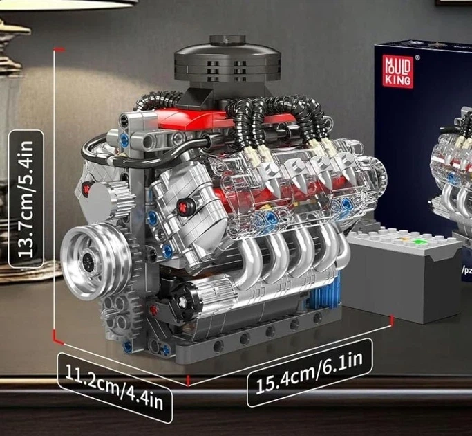 Конструктор Mould King 10171 Chevrolet Chevy V8 LSX 454 моторизована модель двигуна 487 деталей з рухомими поршнями колінвалом та вентилятором для вивчення механіки автомобілів та технічного моделювання - зображення 10