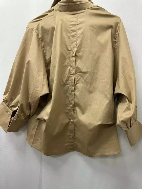 Женская базовая рубашка оверсайз Орегами с объемными рукавами ADRESS MKAD7467 - 42, Бежевий - изображение 4