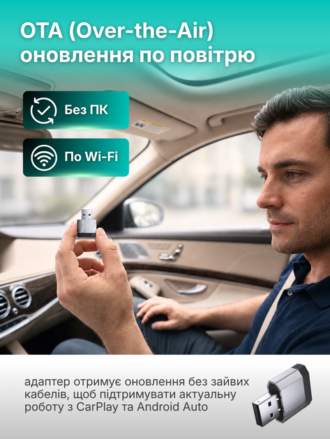 Адаптер CarPlay Android для авто беспроводной CarPlay USB Android Auto Ottocast Mini Nova компактный Bluetooth Wi-Fi Plug and Play для музыки, подключения iPhone без кабеля, смарт мини-переходник на Type-C для магнитолы + салфетка в комплекте - изображение 6
