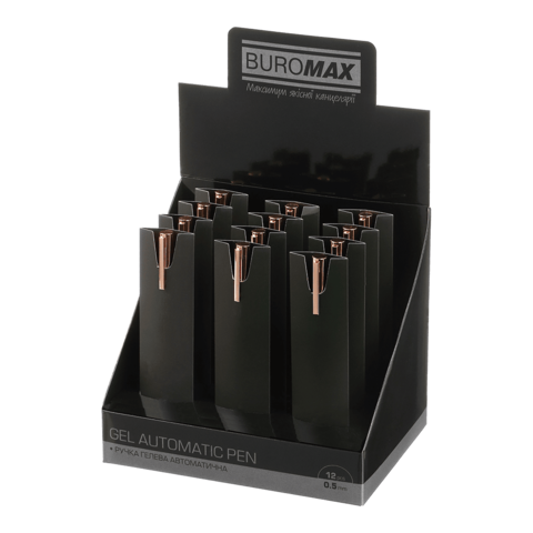 Ручка гелева авт. BUROMAX 83101-01 PRESTIGE GOLD 0,5мм синя, корпус чорний (12) /BM.83101-01/ - изображение 4