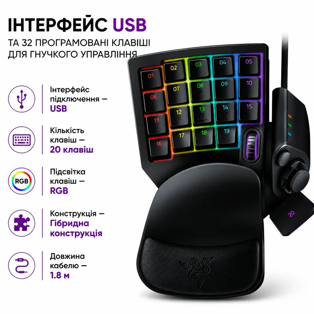 Клавіатура Razer Tartarus Pro (RZ07-03110100-R3M1) - Фото 1 Клавіатура Razer Tartarus Pro (RZ07-03110100-R3M1) - зображення 1