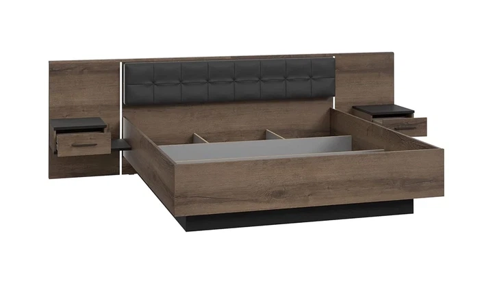Ліжко двоспальне Bellevue BLQL161B з тумбами ламінована ДСП 160x200 Дуб болотний/Чорний дуб - Фото 1 Ліжко двоспальне Bellevue BLQL161B з тумбами ламінована ДСП 160x200 Дуб болотний/Чорний дуб - зображення 1