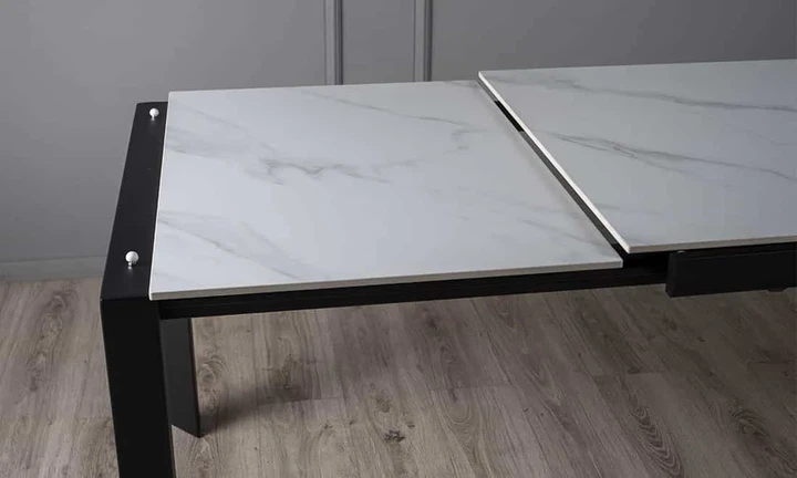 Стол обеденный ЛАРС раскладной белый мат керамика 1200/1700x800x750 черные ноги - Фото 8 Стол обеденный ЛАРС раскладной белый мат керамика 1200/1700x800x750 черные ноги - изображение 8
