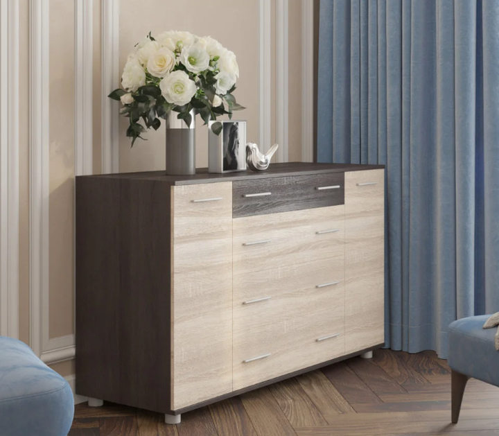 Комод для вещей Эверест К-4 130х38х73 венге темный+дуб молочный (44658) - изображение 3