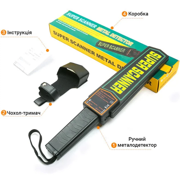 Ручний металодетектор Super Scanner MD3003B1 22 кГц пластик 41х8,5х4,5 см - Фото 11 Ручний металодетектор Super Scanner MD3003B1 22 кГц пластик 41х8,5х4,5 см - зображення 11