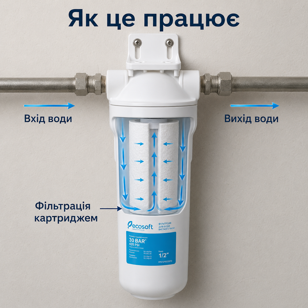 Посилений магістральний корпус фільтра Ecosoft Стандарт різьба 1/2 дюйма - зображення 3