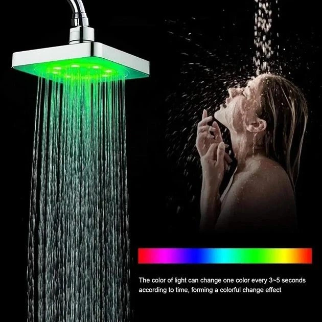 Душевая насадка с подсветкой LED RGB, квадратная 150 мм AND XL-902 - изображение 2