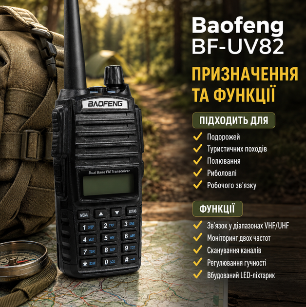 Двухдиапазонная рация Baofeng BF UV82 VHF UHF 8 Вт до 10 км с зарядной станцией черная - изображение 9