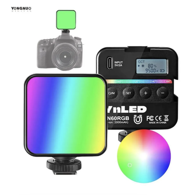 Накамерне відеосвітло Yongnuo YN 60 RGB, портативна міні-світлодіодна панель для камери - зображення 10