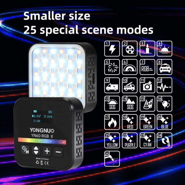 Накамерне світло Yongnuo yn60rgb ii портативна міні-світлодіодна панель для камери - зображення 10