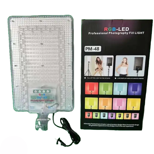 Прямокутне різнокольорове відеосвітло з пультом RGB LED PM-48 2700k-7000k - зображення 2