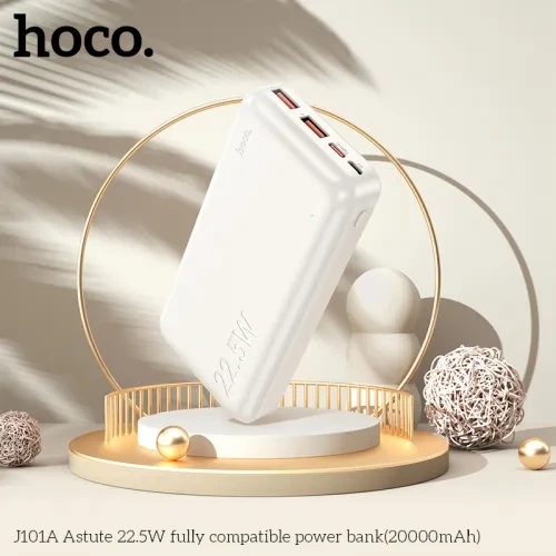 Павербанк Power Bank HOCO J101A Astute 20000 mAh 22.5W PD20W White портативный аккумулятор с быстрой зарядкой и LED-дисплеем - Фото 6 Павербанк Power Bank HOCO J101A Astute 20000 mAh 22.5W PD20W White портативный аккумулятор с быстрой зарядкой и LED-дисплеем - изображение 6