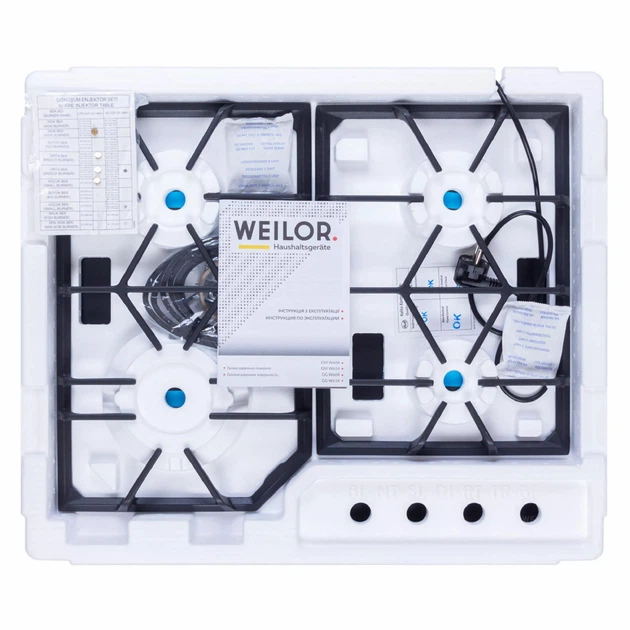 Газовая варочная поверхность для кухни WEILOR GM W 604 BL, черная эмалировання на 4 конфорки, газ-контроль - изображение 8