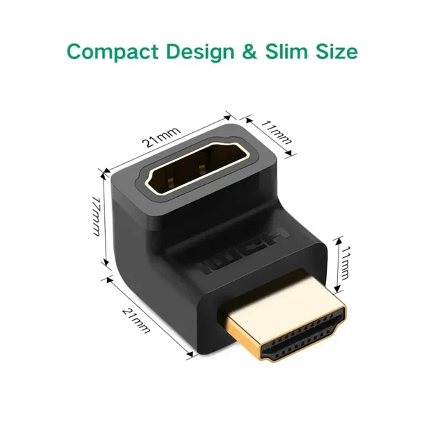 Кутовий перехідник UGREEN HDMI — HDMI Адаптер 90 градусів Up-Angled (Вгору) 4K 60Hz Black (UGR-20109) для телевізора на стіну - Фото 6 Кутовий перехідник UGREEN HDMI — HDMI Адаптер 90 градусів Up-Angled (Вгору) 4K 60Hz Black (UGR-20109) для телевізора на стіну - зображення 6